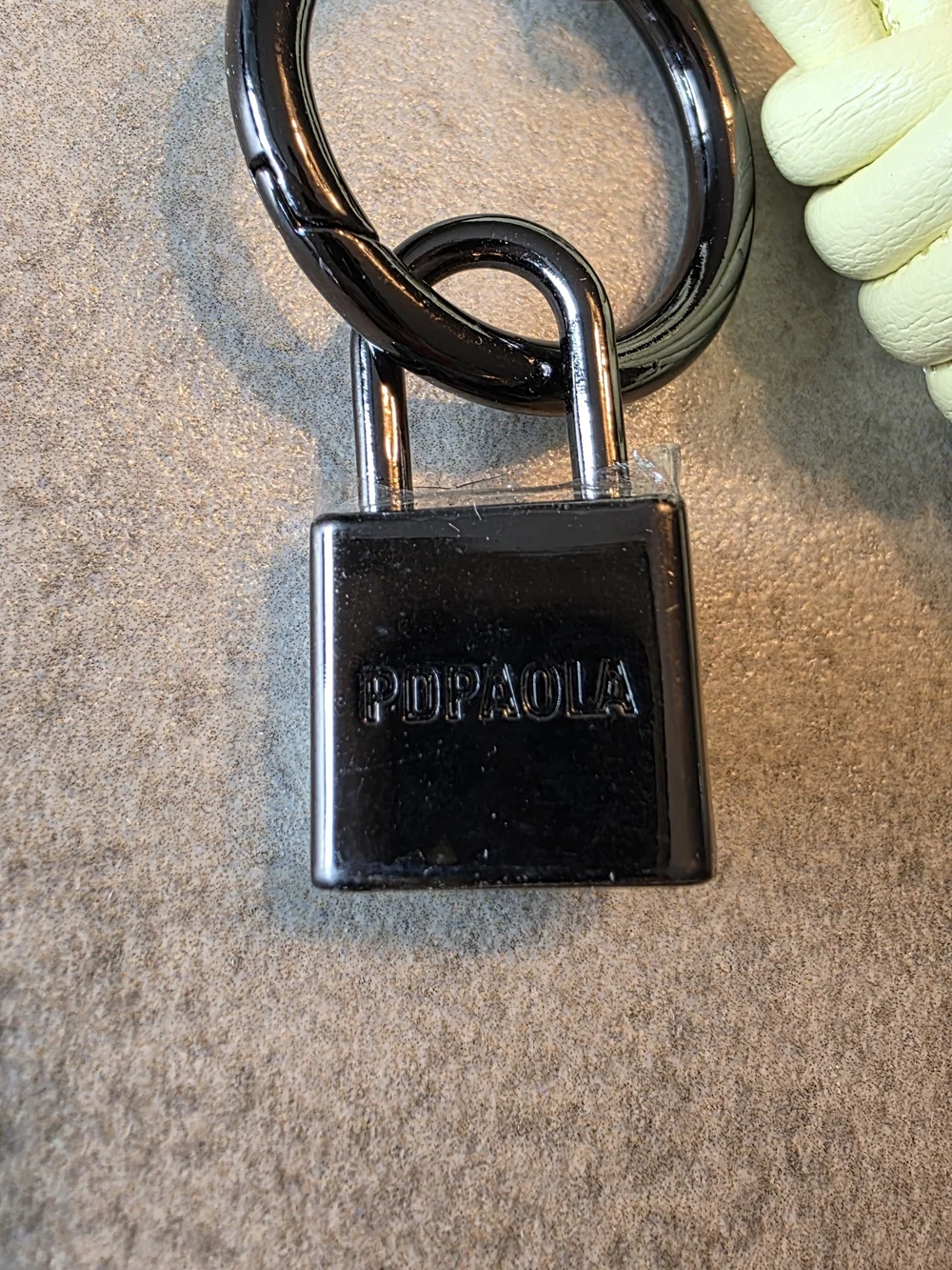 PDPaola Cream Leather Knot Keychain with Black Metal Ring and Padlock